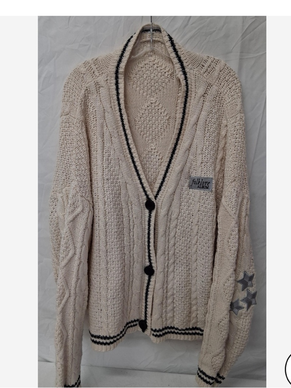 Taylor Swift Cream Cable Knit Cardigan with Black Trim